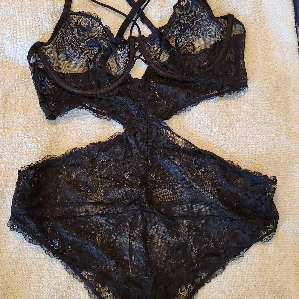 torrid Black Lace Strappy Cutout Chemise Bodysuit